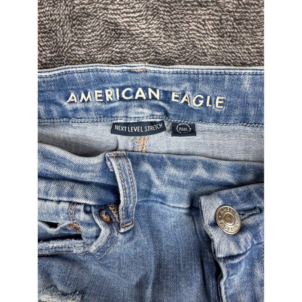 American Eagle Flare Jeans Womens 10 Blue Curvy Super High-Rise Distressed - Picture 7 of 9